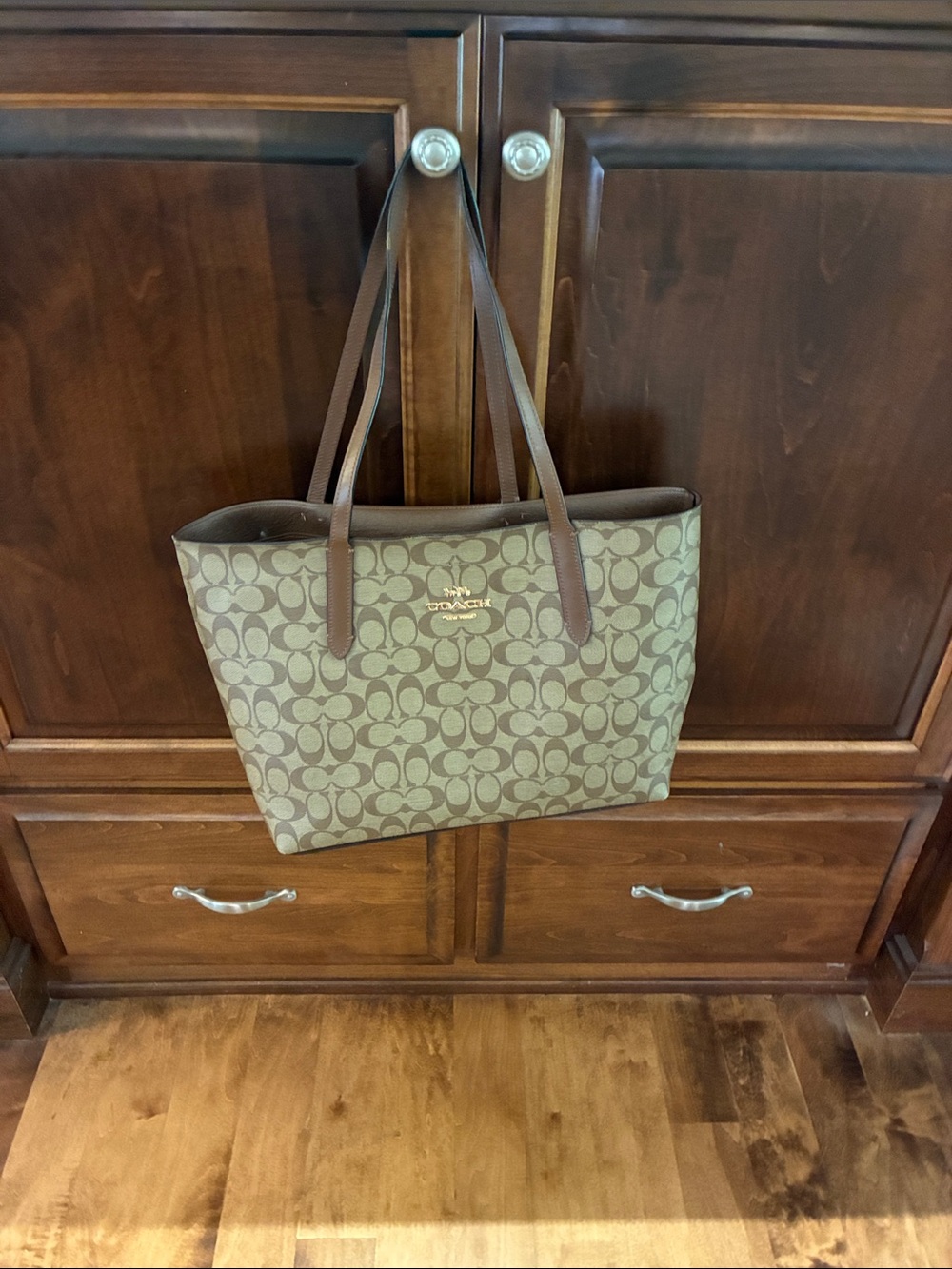 Coach Brown Signature Canvas Tote with Dark Brown Trim
